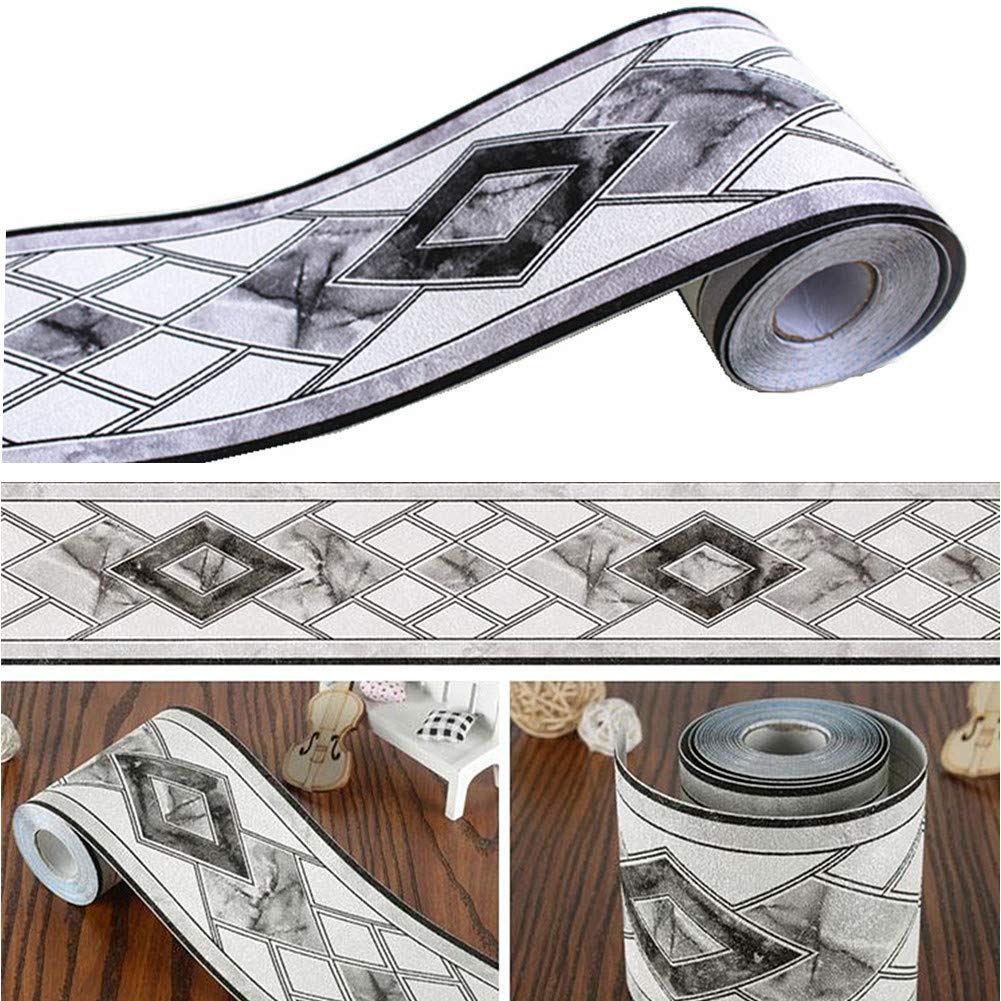 Meboem Black White Tiles Pattern Molding Wallpaper Border Peel Stick Home Ceiling Decorative Border for Bathroom Living Room Kitchen 10cm by 5meters