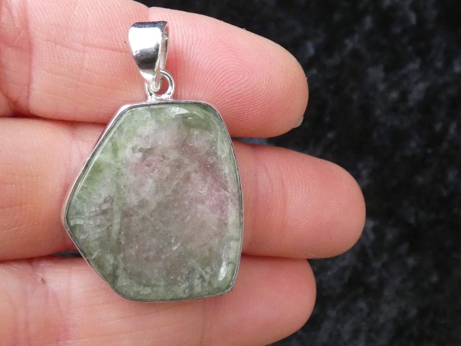 Shambhala DesignsWatermelon Tourmaline Crystal Pendant or Amulet set in silver on a sterling silver chain
