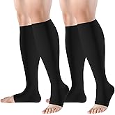 bropite Toeless Compression Socks for Women&Men-2 Pairs Open Toe Compression stocking Support 15-20mmhg Knee High Circulation