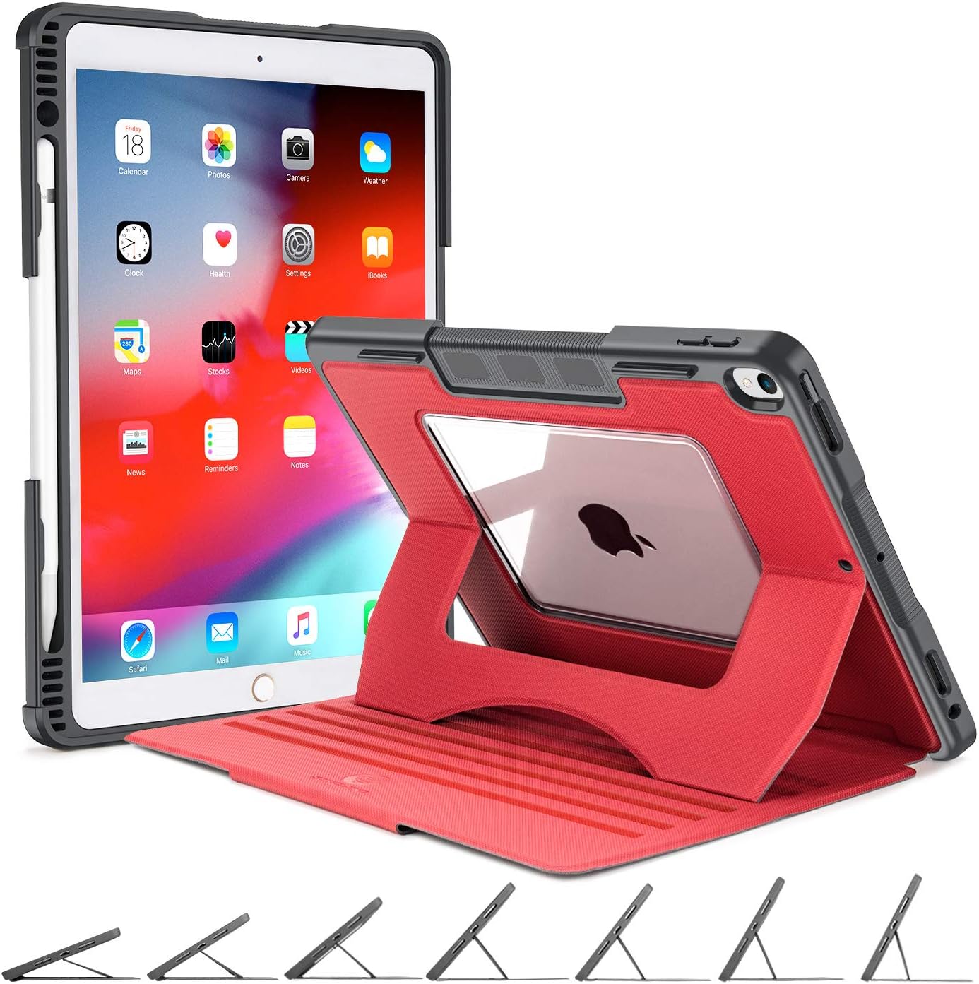 OCYCLONE iPad Air 3rd Generation Case 2019 / iPad Pro 10.5 Case, 7 Viewing Angles Magnetic Stand + Apple Pencil Holder + Auto Wake/Sleep + Clear Backplane Heavy Duty Rugged Full Protective Case, Red