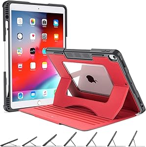 OCYCLONE iPad Air 3rd Generation Case 2019 / iPad Pro 10.5 Case, 7 Viewing Angles Magnetic Stand + Apple Pencil Holder + Auto Wake/Sleep + Clear Backplane Heavy Duty Rugged Full Protective Case, Red