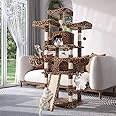 WEEWAY 68 Inches Multi-Level Large Cat Tree for Feline‌/Big Tower/Condo/Cozy Plush Kitty Perches/Fluffy Balls/Sisal Scratching Posts and Hammocks/Cave/Furniture Activity Center/Leopard Print