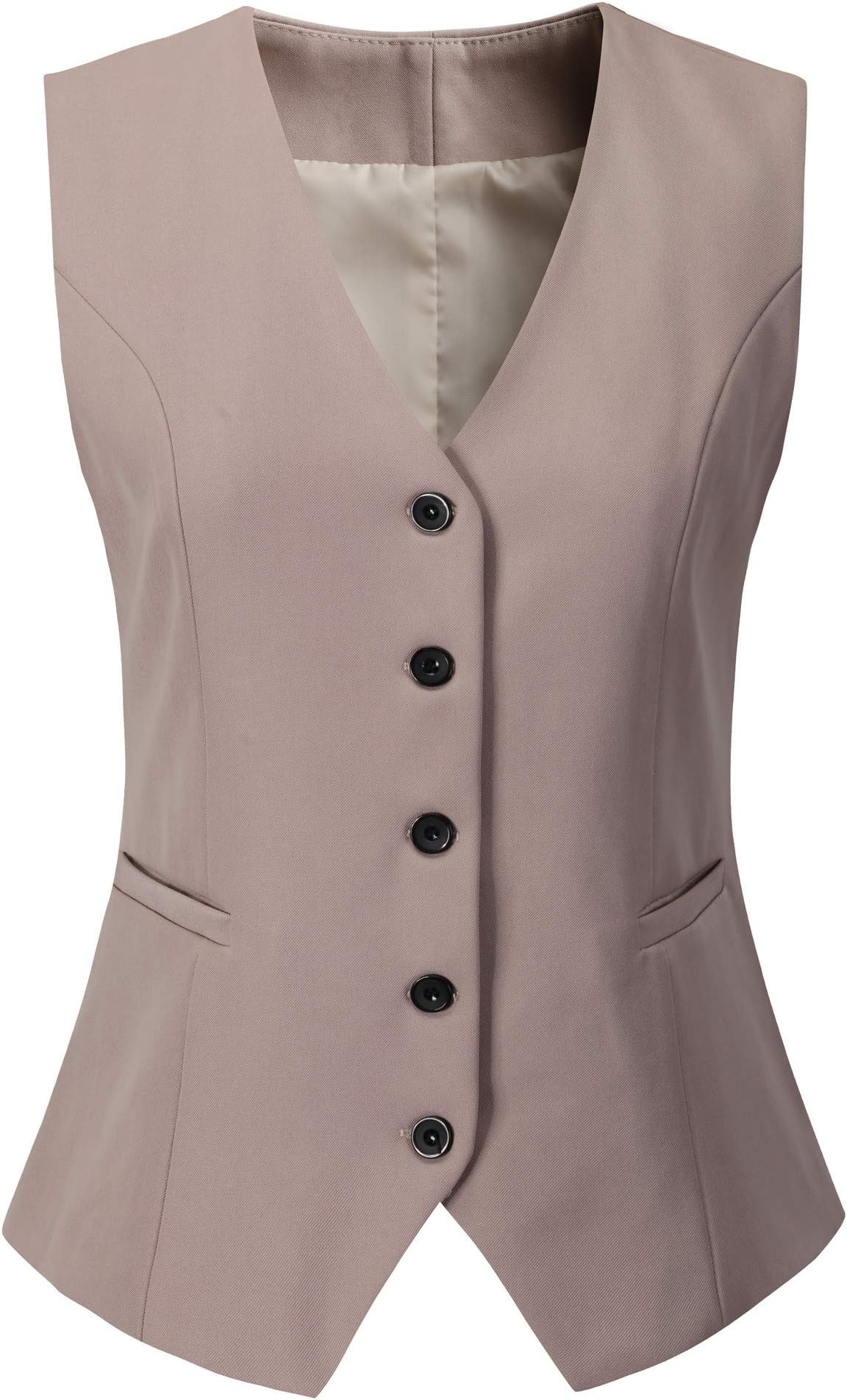 Vocni Women's Fully Lined 5 Button V-Neck Economy Dressy Suit Vest Waistcoat