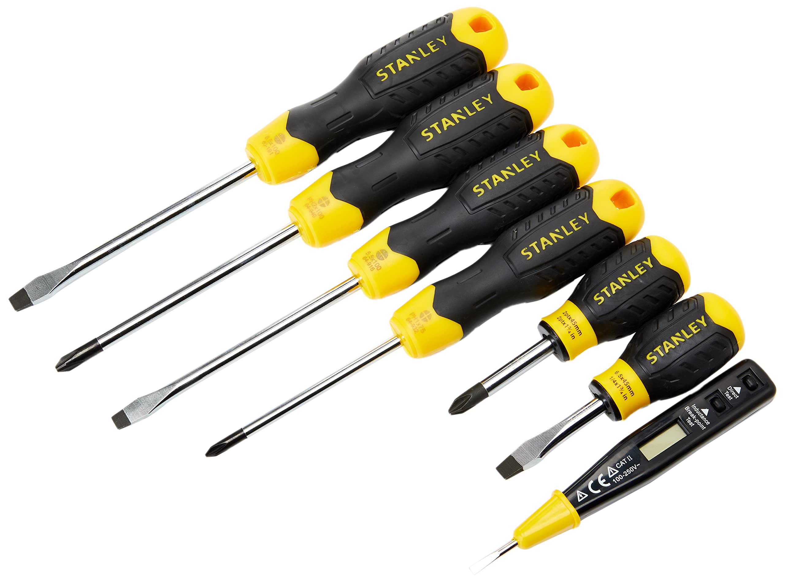 STANLEY 0-65-009 6 Piece Cushion Grip Screwdriver Set, Flared/Phillips, Yellow and Black