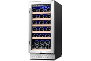 Tylza 15 Inch Wine Cooler Under Counter, 30 Bottle Capacity, Stainless Steel Tempered Glass Door, Constant Temperature Technology, Removable Shelves, Smart Control, 3.6 Cubic Feet