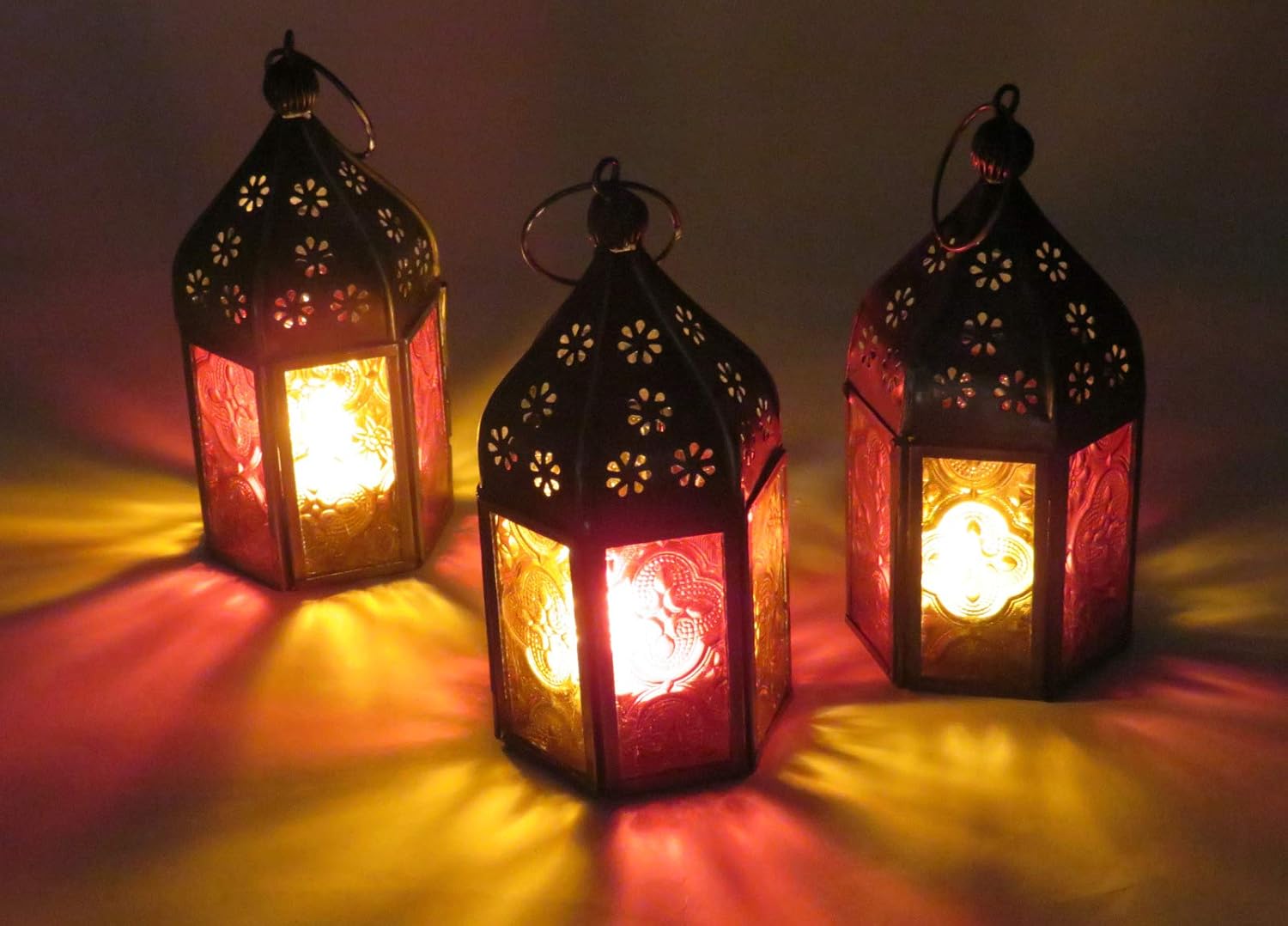 Purity Set of 3 Moroccan Style Mini Lanterns with Red and Orange
