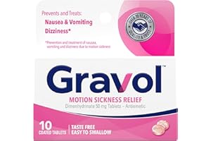 Gravol Motion Sickness Relief and Nausea Prevention, 50 mg Coated Tablets, 10 Ct.