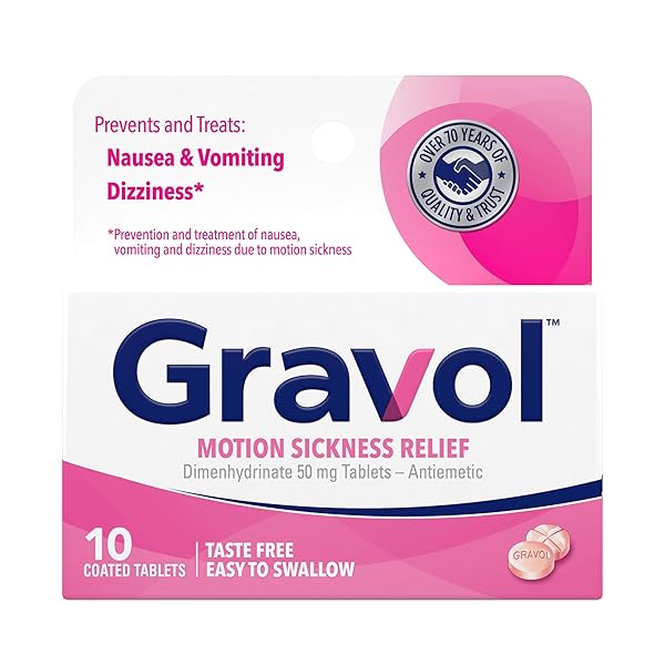 GRAVOL MOTION SICKNESS RELIEF AND NAUSEA PREVENTION, 50 MG COATED TABLETS, 10 CT.