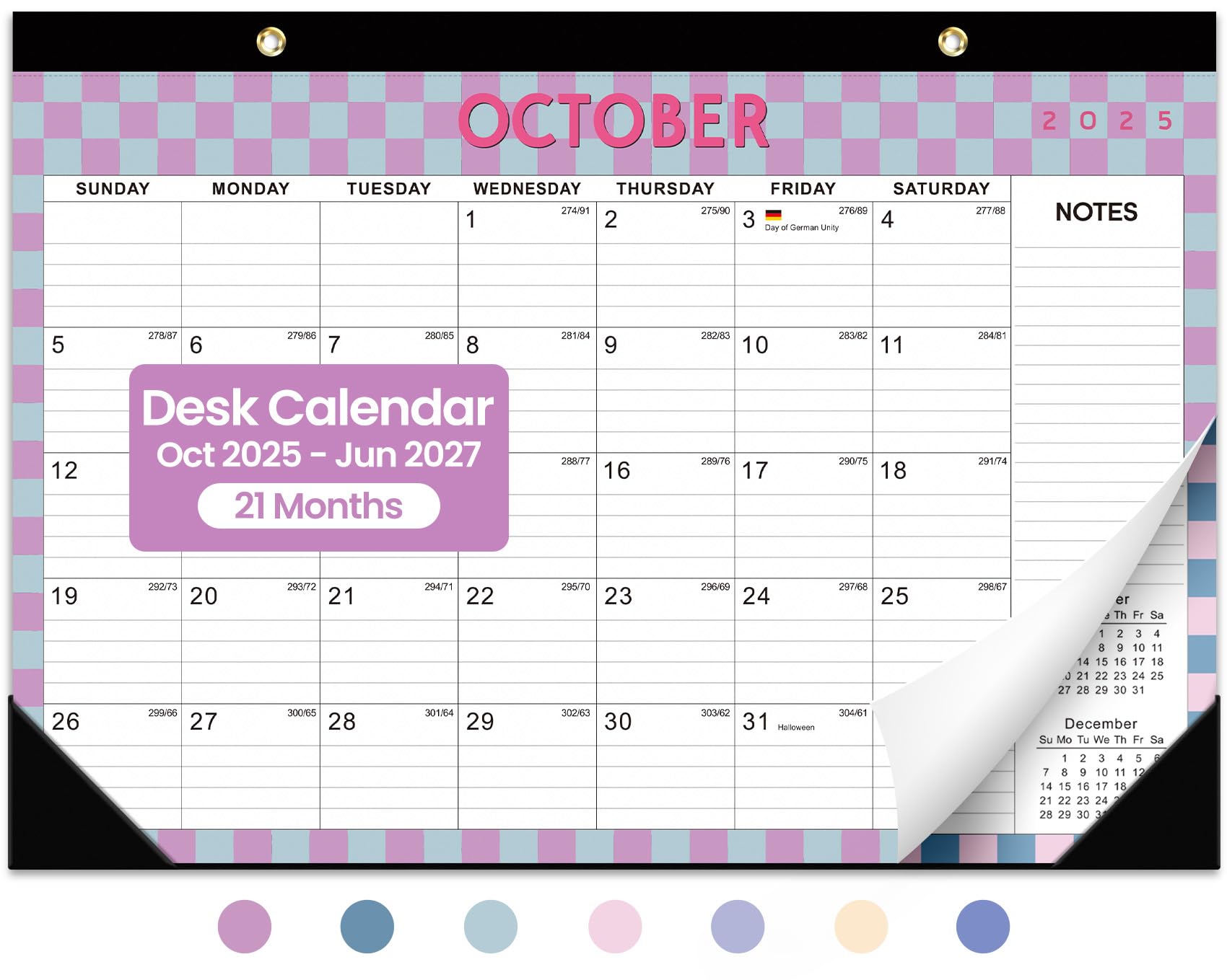 Photo 1 of Desk Calendar 2025-2026, 21 Months Calendar Runs from October 2025 to June 2027 - Large 17" x 12" Desktop/Wall Monthly Calendar for Home School, or Office - Checkered