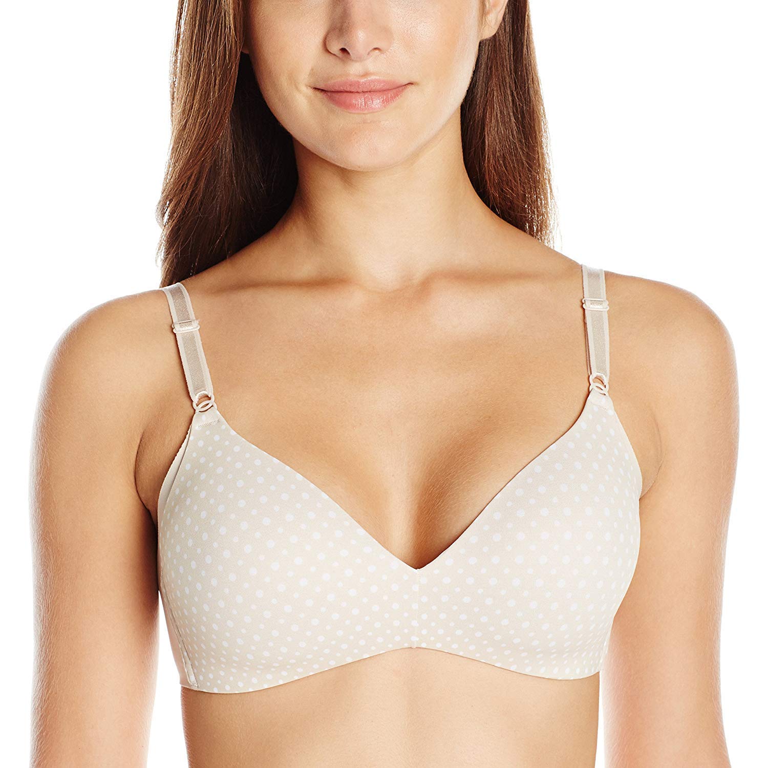 Photo 1 of Warner's Women's No Side Effects Underarm-Smoothing Comfort Wireless Lightly Lined T-Shirt Bra 1056, Butterscotch/White Dot Print, 34B
