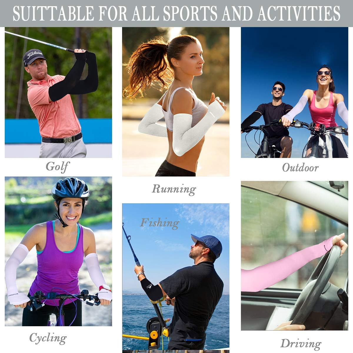 Achiou Arm Sun Sleeves Compression UV Protection Cooling for Men Women Summer Sunblock, Cycling Driving Golf Running : Clothing