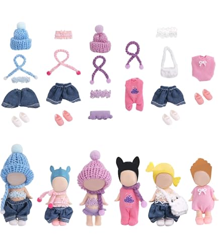 Set De 10 Tenues Pour Poupée De 7,5-8 Cm – Hauts, Jupes, Chapeaux, Ailes, écharpes – Lot Rose Et Violet Pour Collection Et Déco