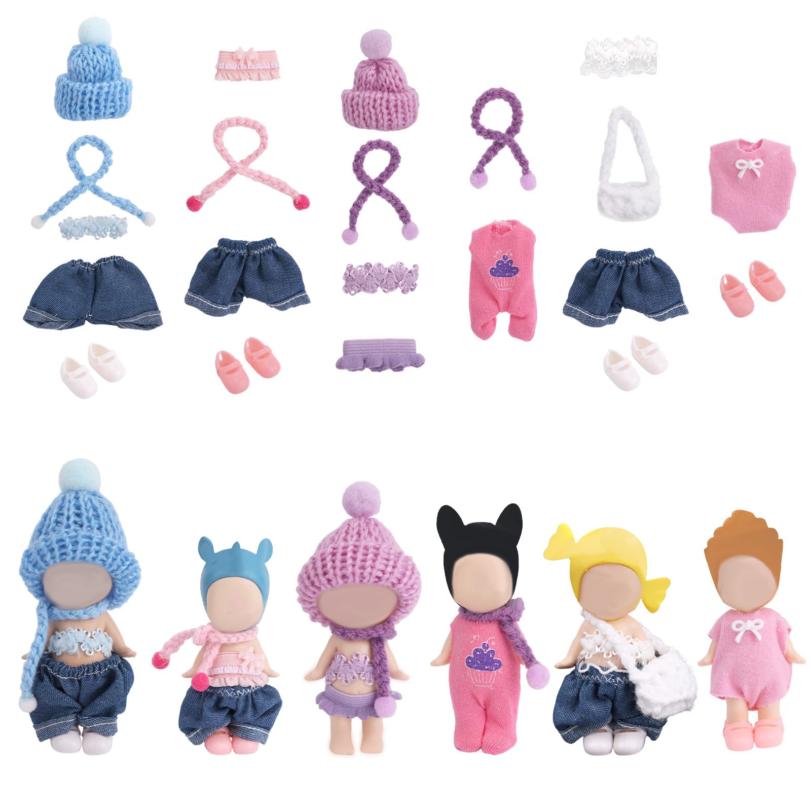Goktvai 6 Sets Doll Clothes for 7.62cm/3 Inches, Adorable Mini Clothes Set Funny Doll Outfits Costume Accessories Suitable for Dressing and Displaying