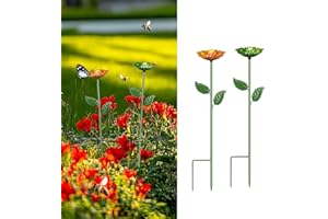 Yonisun 2 Pack Bee Watering Station,Colorful Metal Bee Bath Feeder for Garden, Butterfly Feeder and Bird Drinking with Flower Design, Outdoor Yard Decor (Flower-Yellow, Green)