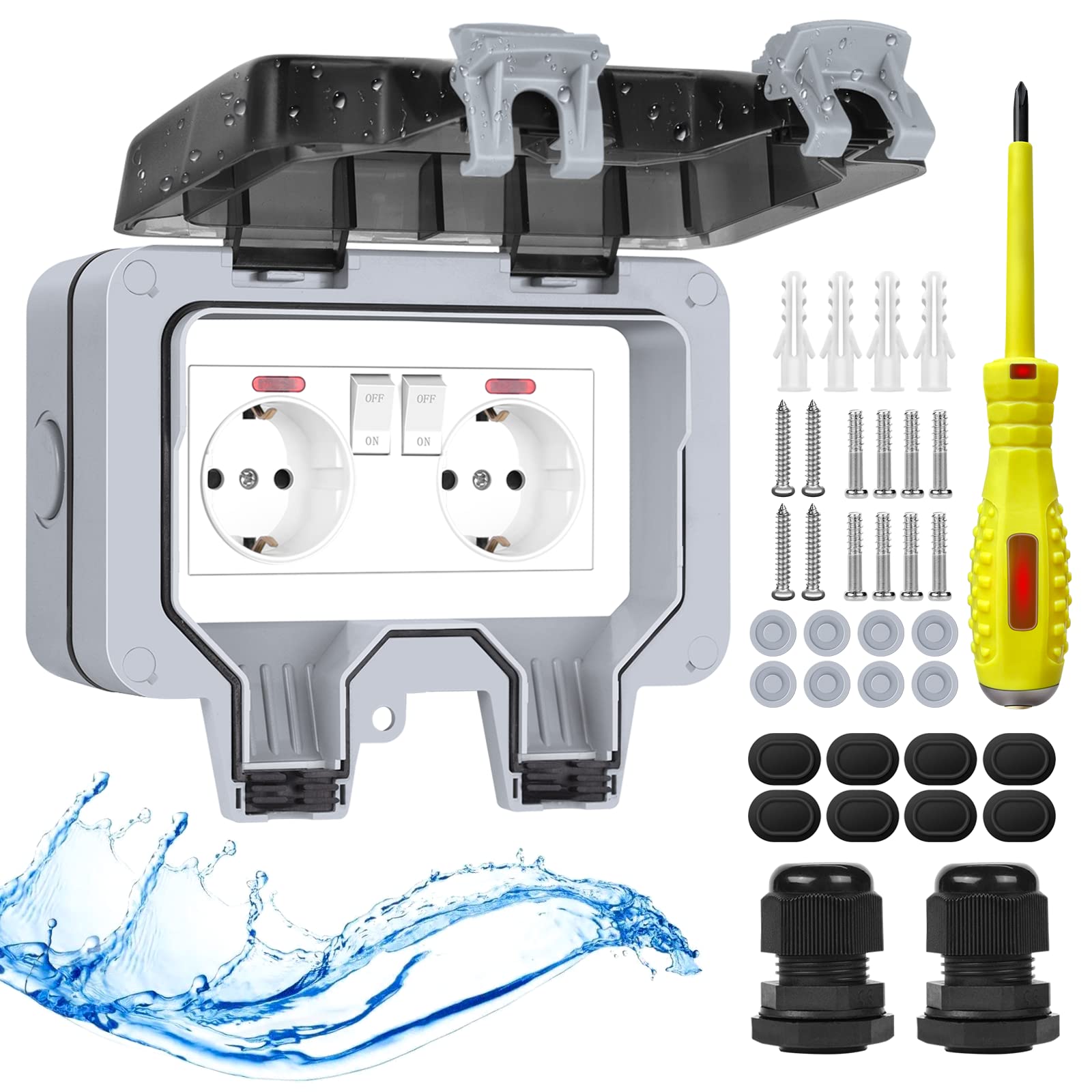 2022 Outdoor Socket Waterproof IP66 with Control Light Switch Weatherproof Take Wall for Garden Double Socket DE
