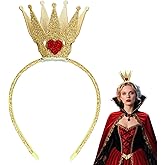 eboozone Queen Hearts Princess Crown Headband for Women Halloween Costume - Royal Red Heart Gold Tiara, Shiny Queen Costumes Party Accessories