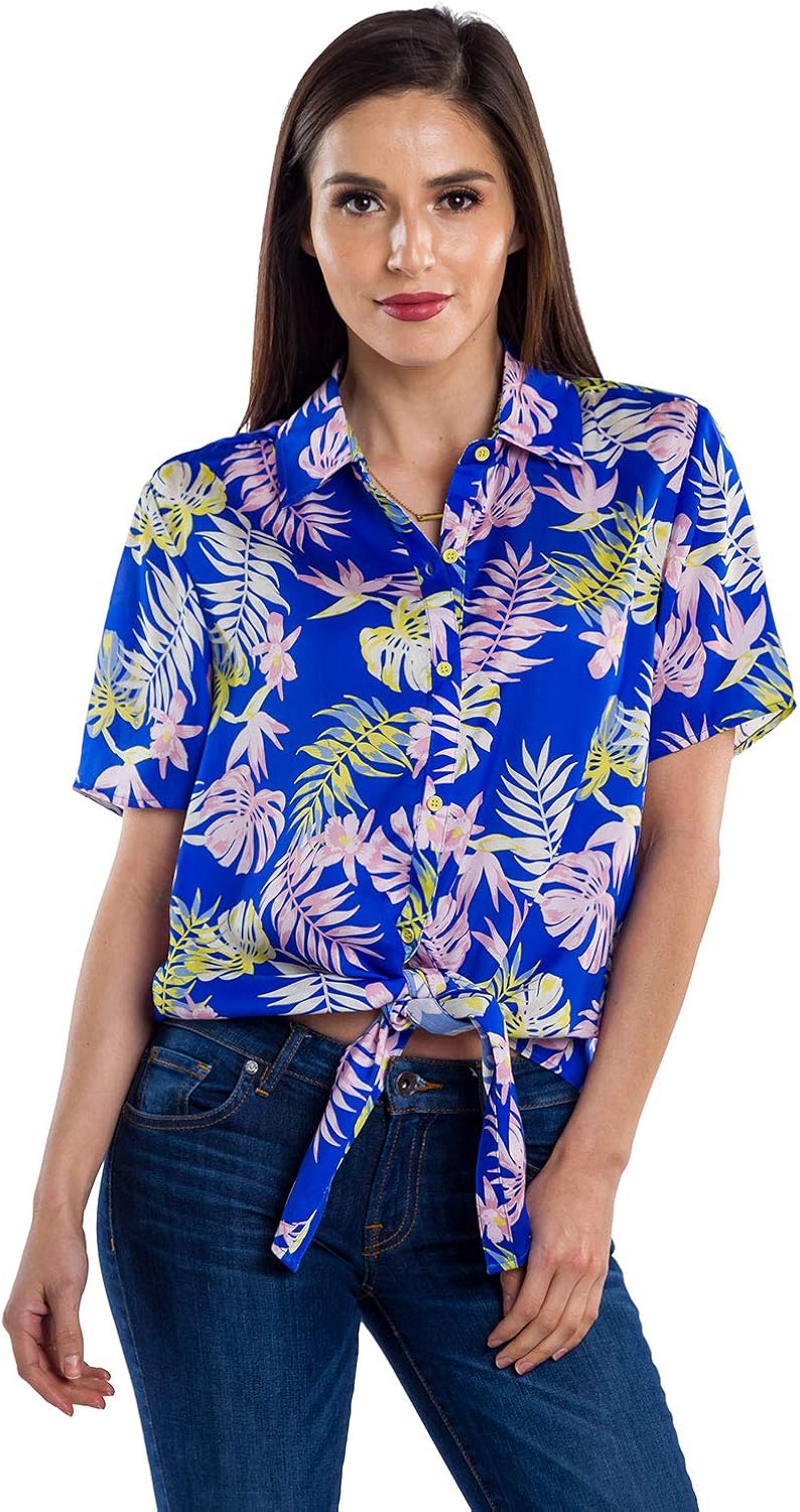 Women's Bright Hawaiian Shirt for Summer - Tropical Tie Front Top Aloha Shirts at  Women’s Clothing store