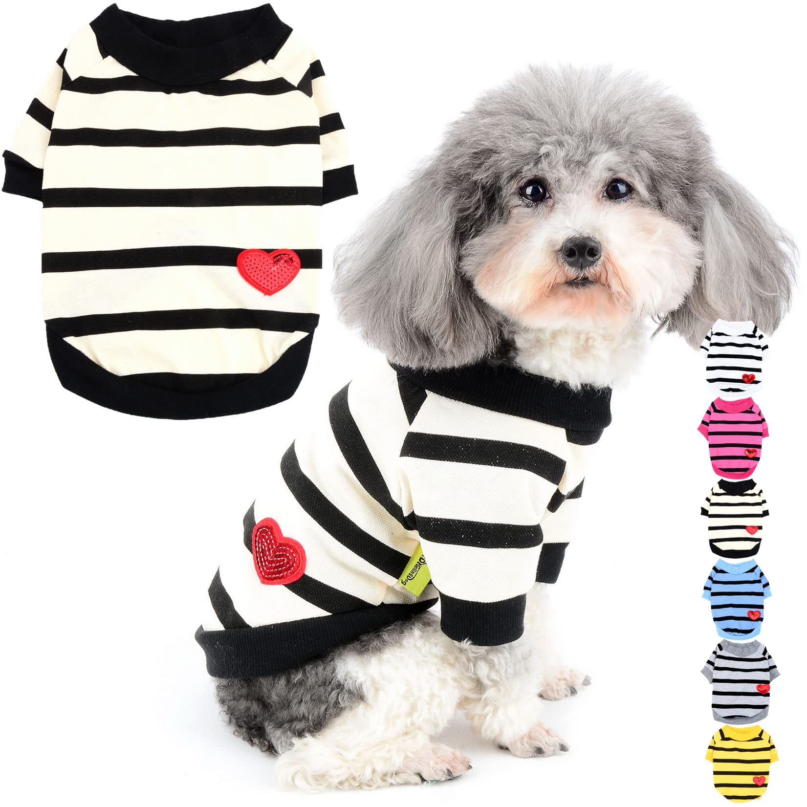 Zunea Dog Shirts for Small Dogs Summer Basic T-Shirt Striped Puppy Clothes Sequins Love Heart Sweatshirt Soft Cotton Short Sleeve Tee Shirt Pet Clothing Pullover Chihuahua Apparel Yellow XS