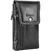 Hengwin Genuine Leather Cell Phone Holster for Belt, Belt Pouch Fits for iPhone 17 Pro 16e 15 Pro 14 Pro 13 Pro 12 Pro Samsung Galaxy S25 S24 S23 S22 Belt Holder Phone Case with Belt Clip (Black)