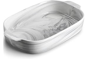 MALACASA Baking Dish, Baking Pan Lasagna Pan 4.7 Quart Deep Casserole Dish for Cooking, Large Porcelain Bakeware Marble Gray Rectangular Baking Dish for Lasagna, Cake Dinner, Kitchen, Banquet