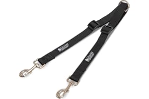 Leash Boss Heavy Duty Double Dog Leash Coupler for Large Dogs - 11-20 Inches - Adjustable 1 Inch Nylon Splitter for Two Big Dogs (1 Inch Wide x 11-20 Inches, Black)