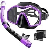 Keephigher Snorkeling Gear for Adults,Dry-Top Snorkel Mask Set with Tempered Glass,Anti-Fog & Anti-Leak Panoramic Swim Mask,Adjustable Snorkel Kit with Carry Bag for Scuba Diving,Swimming,Travel