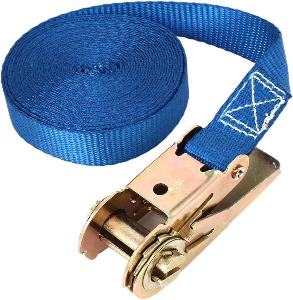Travel Cargo Binding Band Metal Ratchet Tie Down Strap 5M 16ft Blue