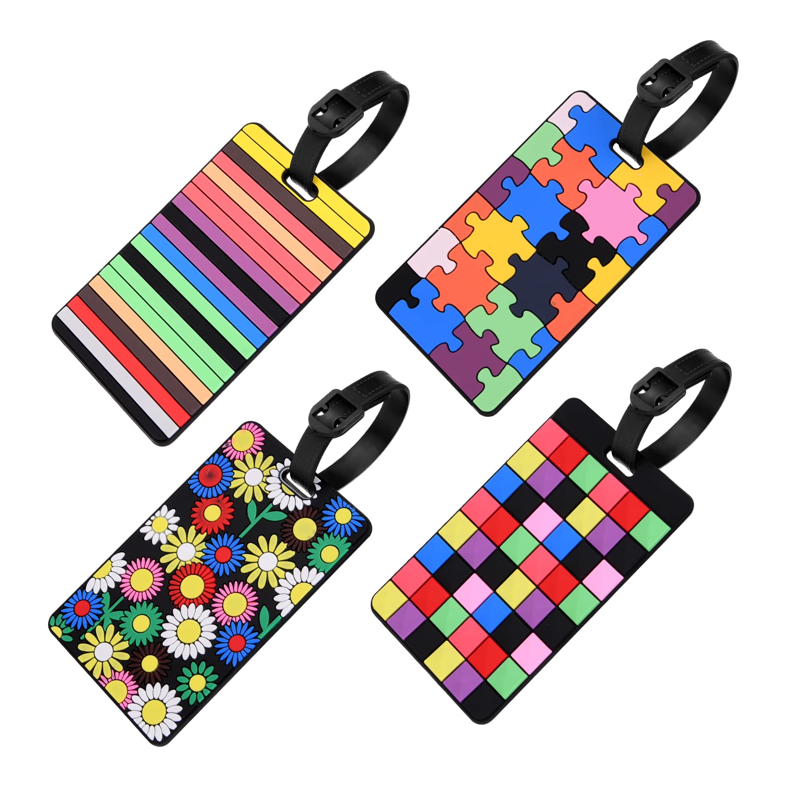 Vicloon Luggage Tags, 4Pcs Silicone Luggage Tags for Suitcases, Colorful Travel Tags with Name ID Card, Luggage Tag Travel Suitcase Baggage Handbag Tag Labels Tag, Travel ID Bag Tag