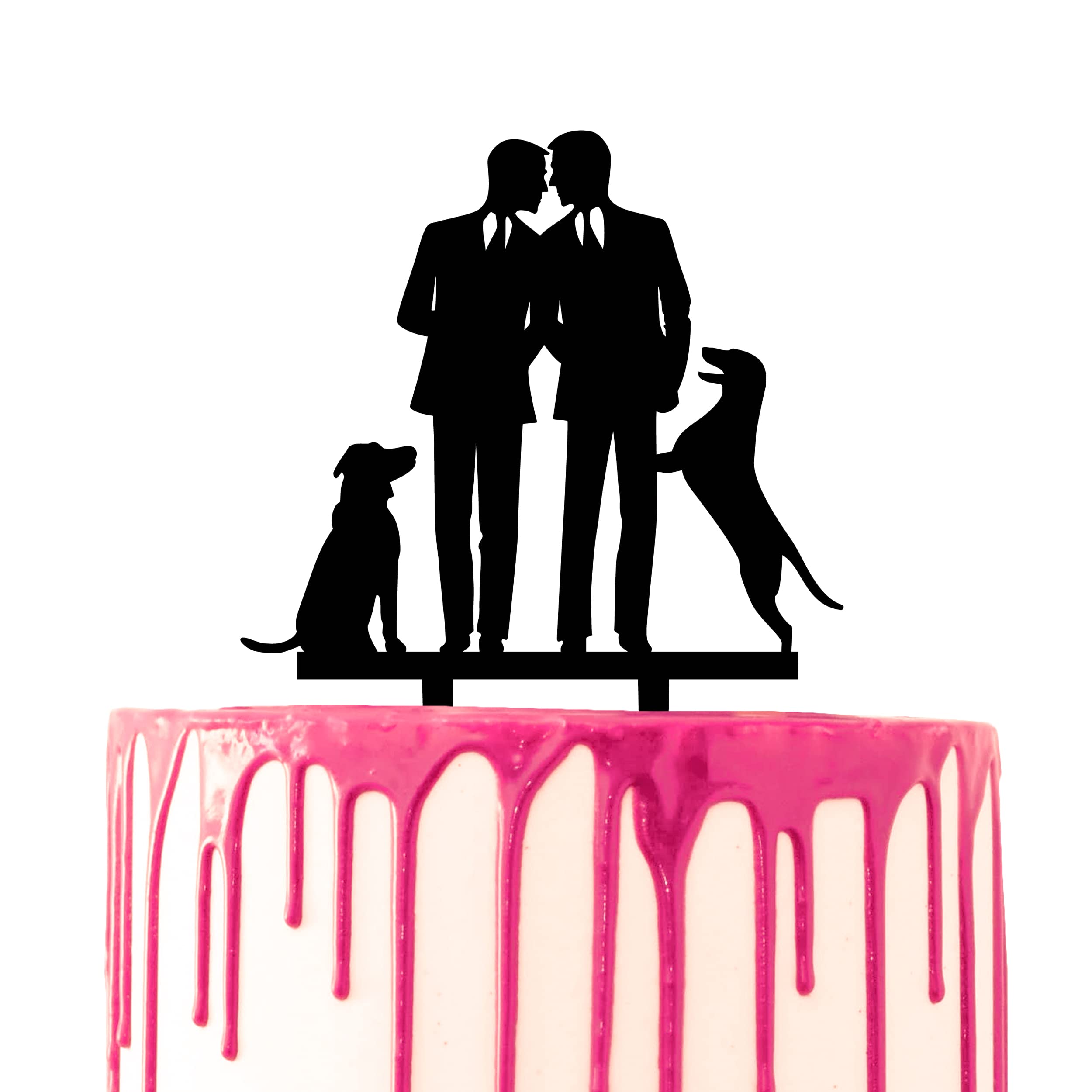 CARISPIBET marriage cake topper grooms walk side by side with two pet dogs around them cake decorative acryllic