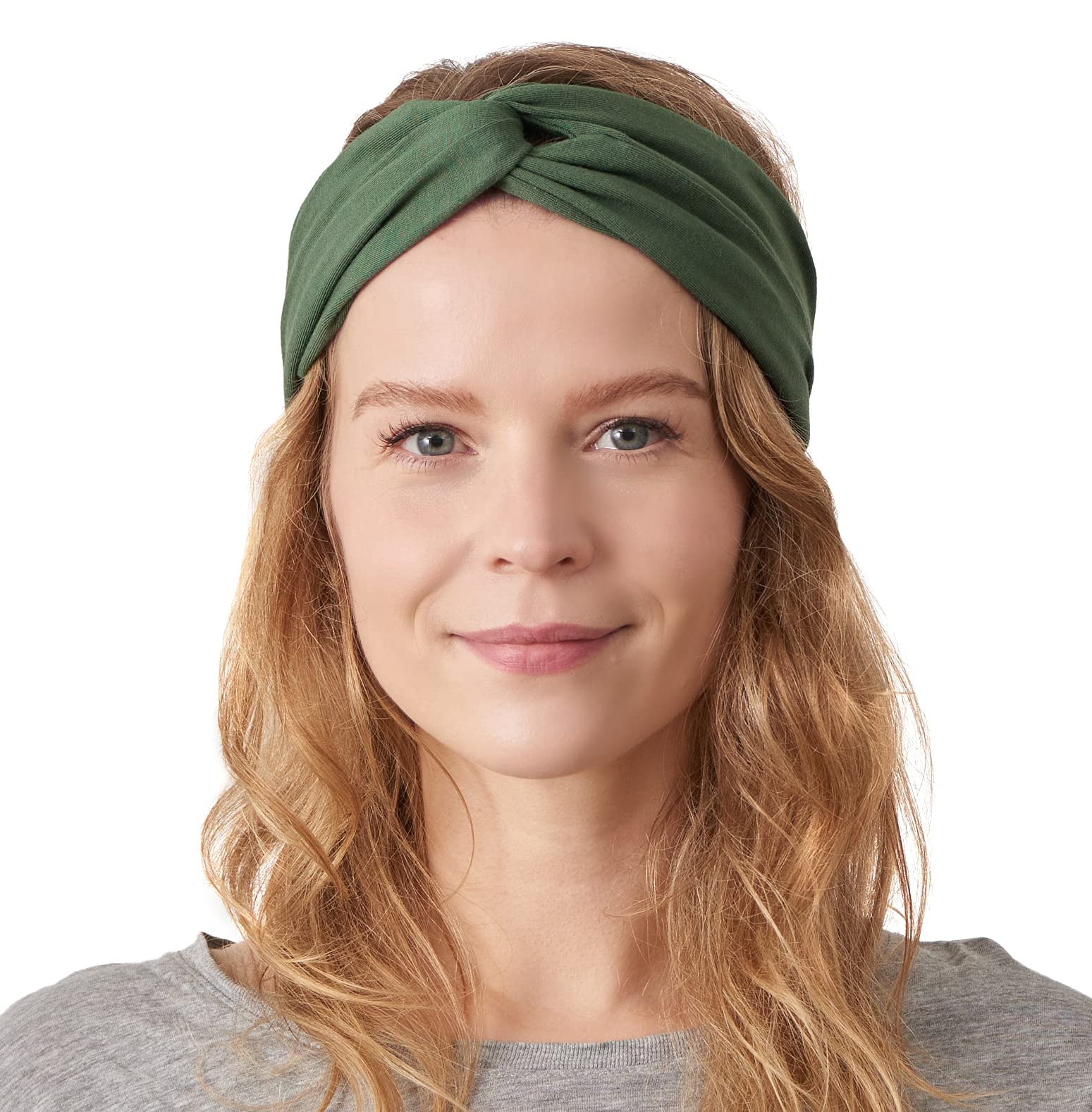 Womens Plain Boho Turban Headband - Fashion Turban Headwrap Yoga Hairband Twist Knot Gym Hair Band Green