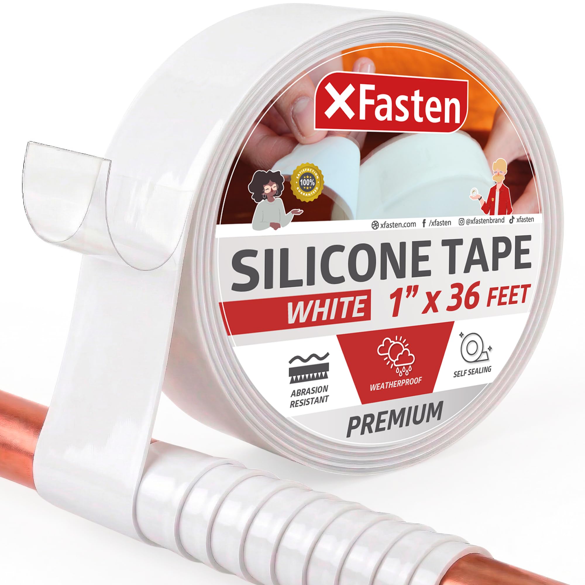 XFasten Silicone Self Fusing Tape 1-Inch x 36-Foot (25.4mm x 10.97m) (White) Silicone Repair Tape