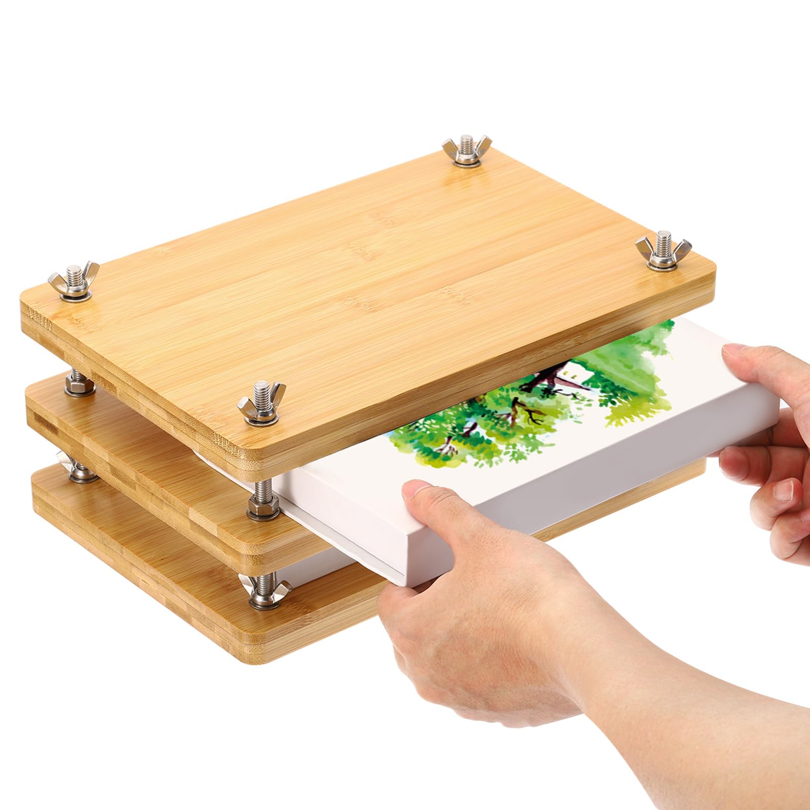 PATIKIL Wooden Book Press, 11.5x7.9Inch 3 Boards 2 Binding Layer Portable Bamboo Book Press Bookbinding Machine Tool Kits for Book Binding Supplies Handmade Paper Press, Wood