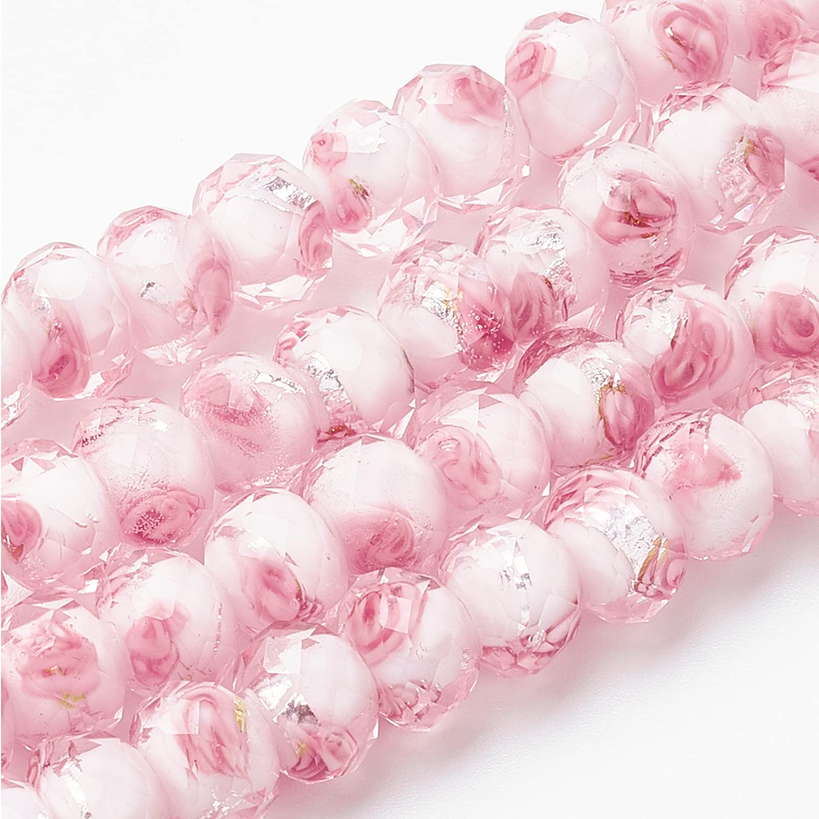 OLYCRAFT 45pcs 9~12mm Silver Foil Glass Lampwork Beads Glass Handmade Round Loose Beads for Rosary Making Jewelry Craft Making with 2mm Hole - Sliver Pink โ image 1