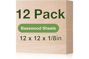 Rowood 12 Pack Basswood Sheets,12x12x1/8inch,3mm Basswood for Laser Cutting,Adult Craft Kits,Thin Plywood Board Unfinished Wood,DIY Ornaments and Architectural Model