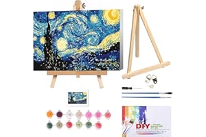 RYMILIE Paint by Numbers Kit for Adults Beginner & Kids Ages 8-12 with Wooden Frame Easy Acrylic on Canvas 9.45x11.8 inch with Paints and Brushes, Paint by Numbers Starry Sky for Gift Home Wall Decor