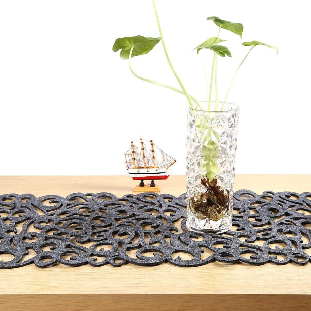Hollow Flower Table Runner, Washable, For Decorating Your Room, 100 x 30 cm dark grey