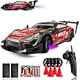 HTURCCOP 1:16 RC Drift Car 2.4GHz Spray 4WD LED Lights 30+KM/H High Speed Remote Control Car 2 Batteries 60Min Infinitely Variable Speed Drift Car Toys for Adults and Kids(Red)