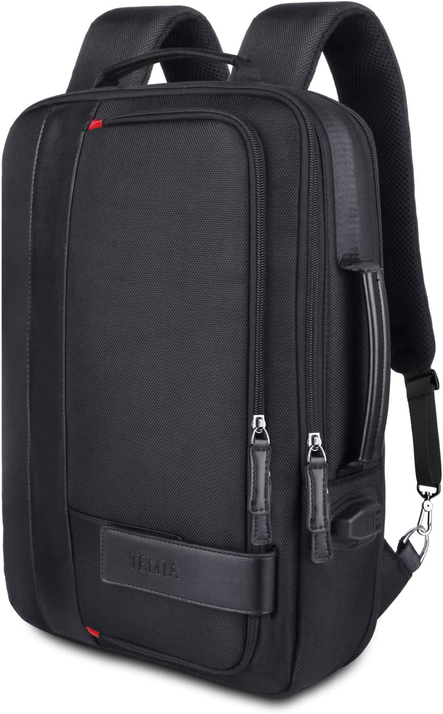 JEMIA Expandable Collection 15.6 Laptop Holder, USB Port, Anti-Theft Pocket Backpack (Black, Polyester)