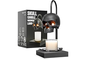 NOMNU New - Skull Candle Warmer Lamp with Timer and Dimmer *Candles NOT Included – Gothic Candle Lamp Warmer w/Adjustable Height, 2 Light Bulbs – Skull Decor, Halloween Lamps for Spooky Home & Witchy Gifts