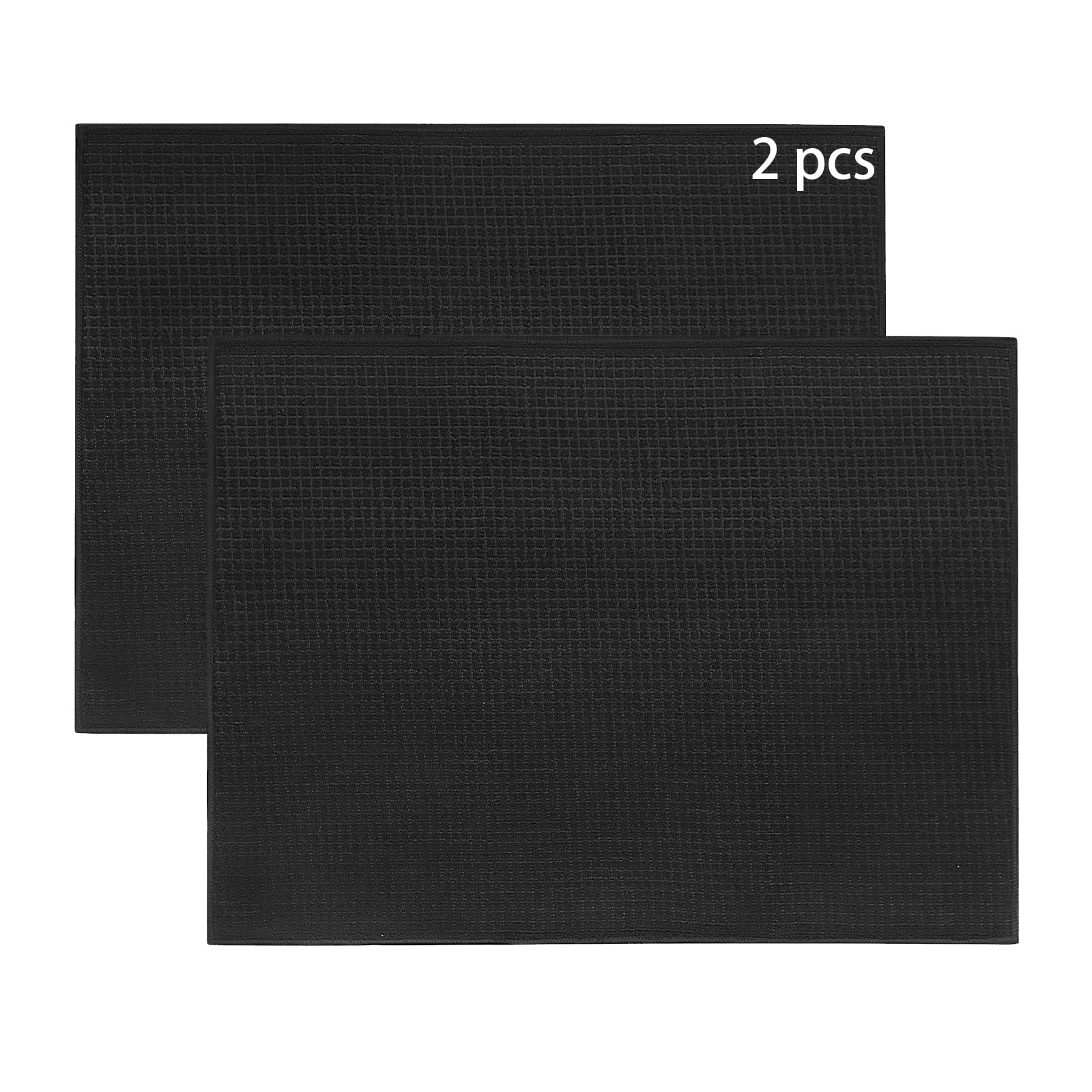 Ulable Dish Drying Mat, Microfiber Dry Pad, Quick-Drying Dish Drainer Board Mat for Kitchen Counter-top Tabletop Accessories, Machine Wash, 20 X 15 inch, Black, 2-Pack