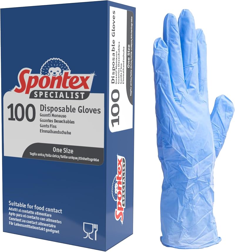 Spontex Specialist Nitrile Gloves 100 Pack Blue One Size Food Safe Latex Free