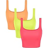 ODODOS 3-Pack Seamless Square Neck Crop Tank for Women Ribbed Knit Soft Low Back Cropped Tops