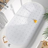 HITSLAM Oval Bath Mat for Tub, 27x15 Inch Bubble Bathtub Mat Non Slip, Machine Washable Bathroom Shower Mat with Drain Holes and Suction Cups, Bathroom Accessories White