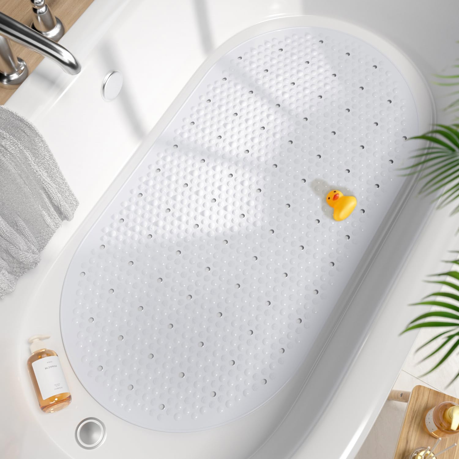 Photo 1 of HITSLAM Oval Bath Mat for Tub, 27x15 Inch Bubble Bathtub Mat Non Slip, Machine Washable Bathroom Shower Mat with Drain Holes and Suction Cups, Bathroom Accessories White