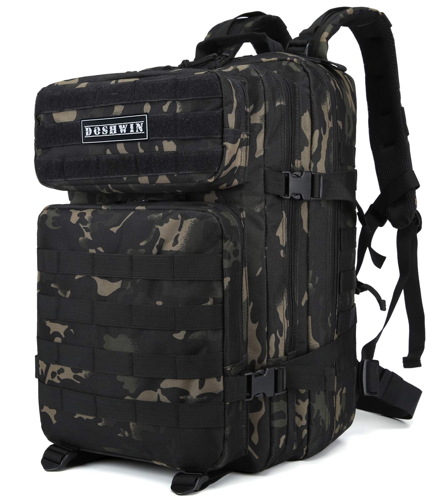 Doshwin 40L Military Backpack Tactical Army Assault Pack Molle Camo Rucksack for Camping Trekking Travel Hiking (Black CP)