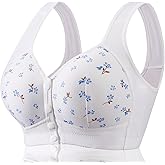FHTECO Daisy Bras for Older Women Floral Plus Size Bra Wireless Front Closure Bras for Senior Daisy Comfort Tshirt Bra