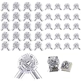 40 Pieces 6 Inches and 3 Inches Pull Bow Wrapping Pull Bow Ribbon Pull Bows for Wedding Baskets,Large Bows for Presents. (Silver)