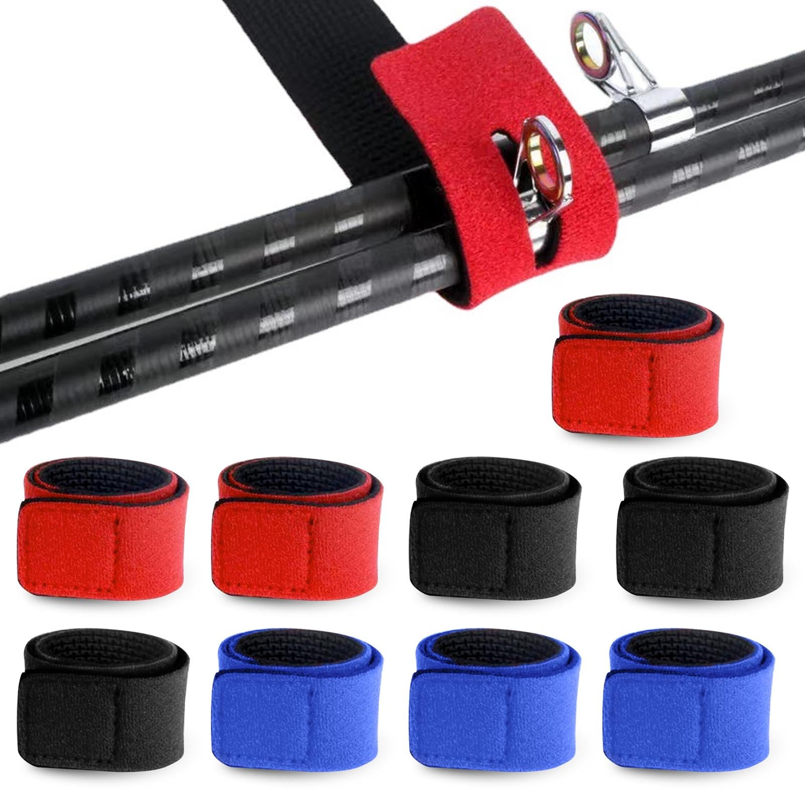 AYNKH 9PCS Adjustable Fishing Rod Straps, Elastic Magic Bait Straps Neoprene Ties Securing Belt, Reusable Fishing Gear Supplies for Fixed Fishing Rods Organize Protectors
