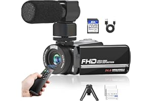 VETEK Video Camera, Full HD 1080P Camcorder 48MP YouTube Vlogging Camera Recorder 3.0 Inch 270° Rotation Screen 18X Digital Zoom with Remote Control, Microphone, Mini Tripod, 2 Battries, 32GB SD Card