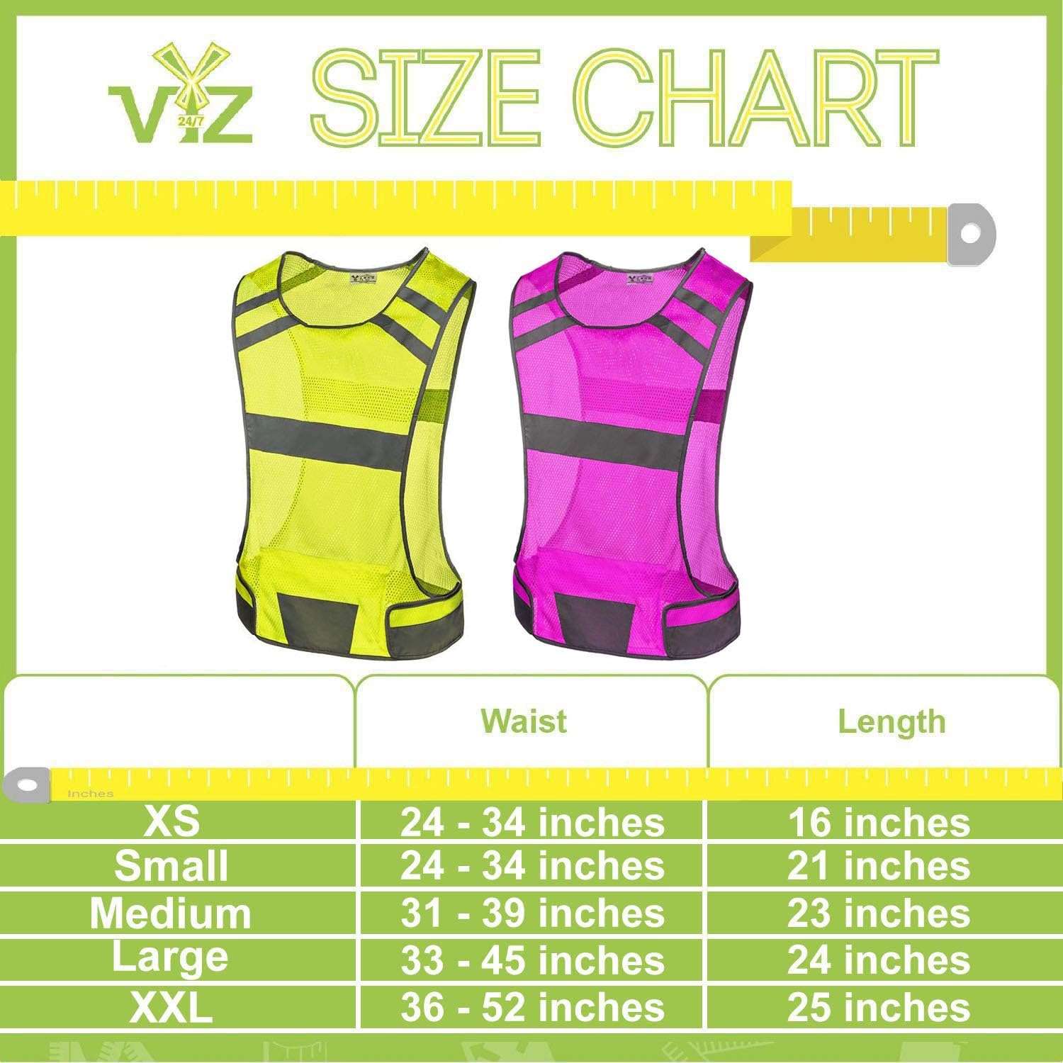 247 Viz Reflective Running Vest Gear - Stay Visible & Safe - Ultra Light & Comfortable Motorcycle Reflective Vest - Large Pocket & Adjustable Waist - Safety Vest - Free Bands : Sports & Outdoors